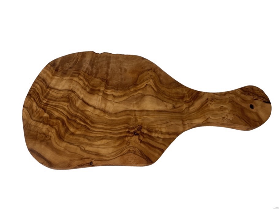 olive wood cutting board with a handle, the table collection by calmly elevated