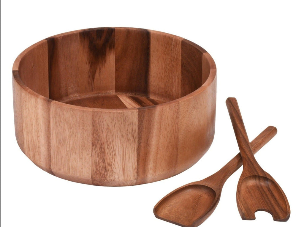 Acacia Wood Extra Large Salad Bowl Set with Servers
