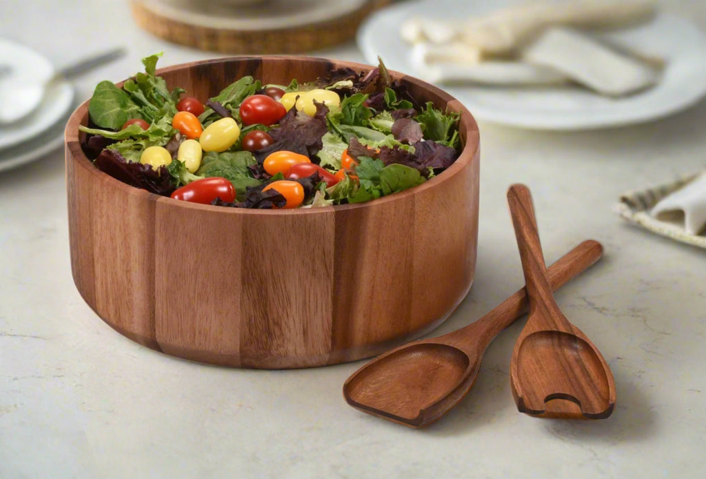 Acacia Wood Extra Large Salad Bowl Set with Servers