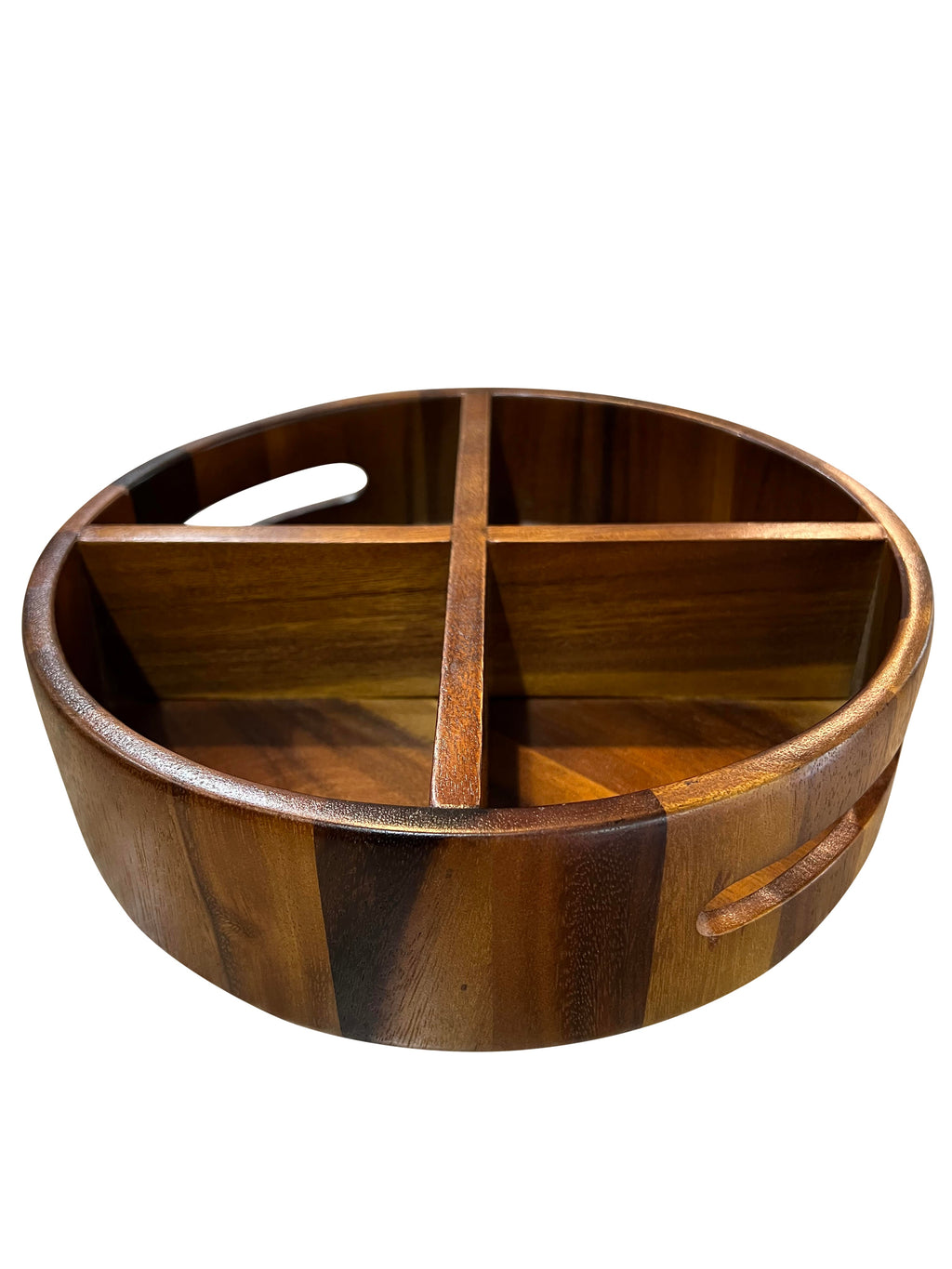 Acacia Wood Rotating Lazy Susan Divided Round Tray