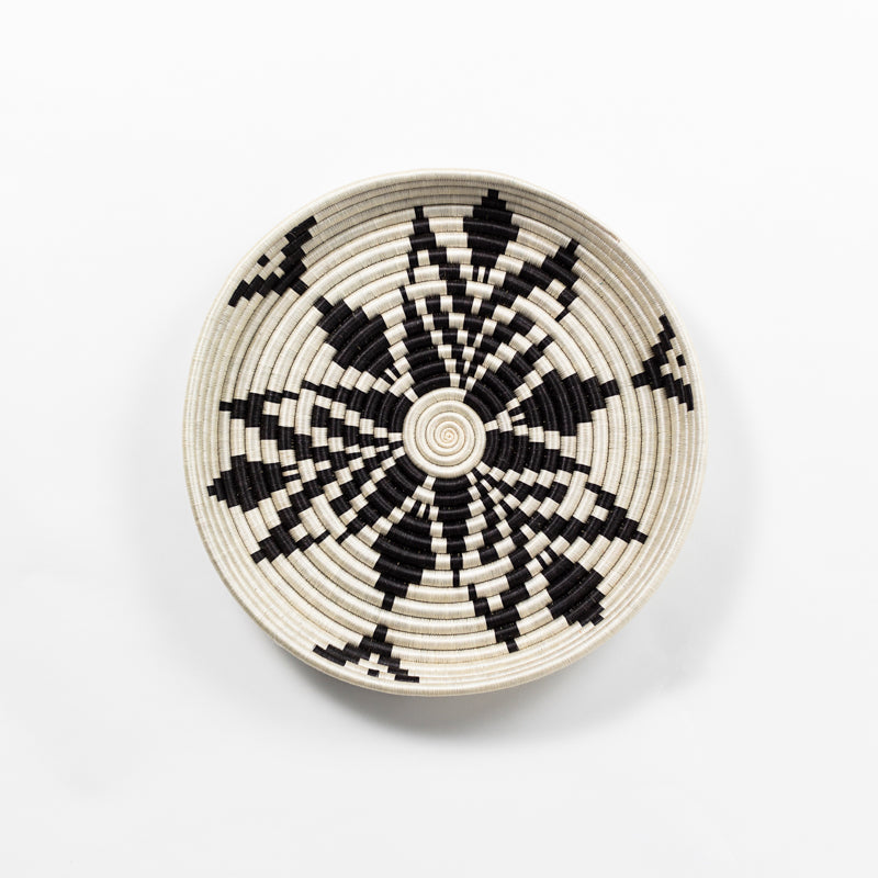 Cactus Blossom large handwoven sisal tray overhead view, natural creamy white — Calmly Elevated