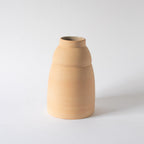 Chubby handmade ceramic vase squat form, natural unglazed exterior — Calmly Elevated