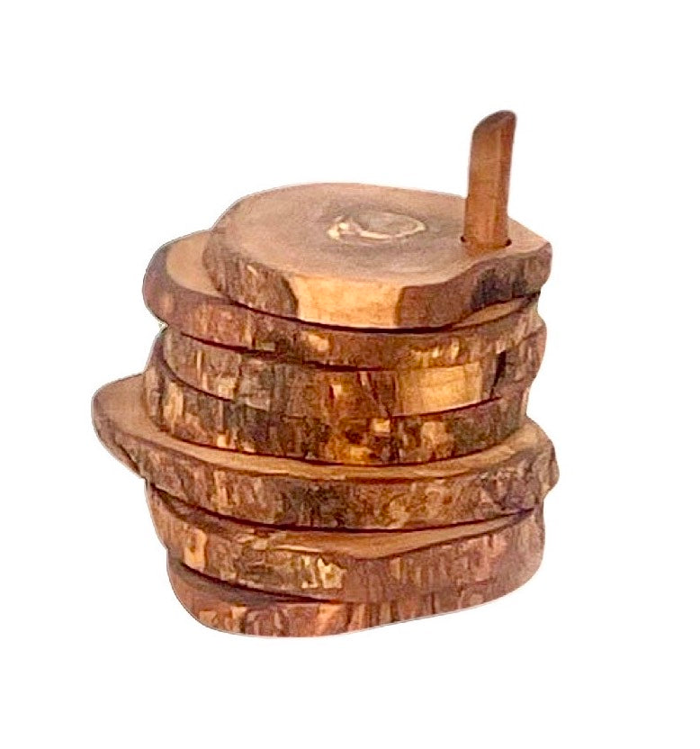 Olive Wood coasters with a holder ,The table collection by calmly elevated