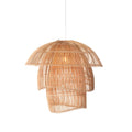  Handwoven Cascade rattan pendant light with three layered tiers hanging against a white background