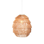 Handwoven Radiance rattan pendant light with a rounded barrel shade against a white background