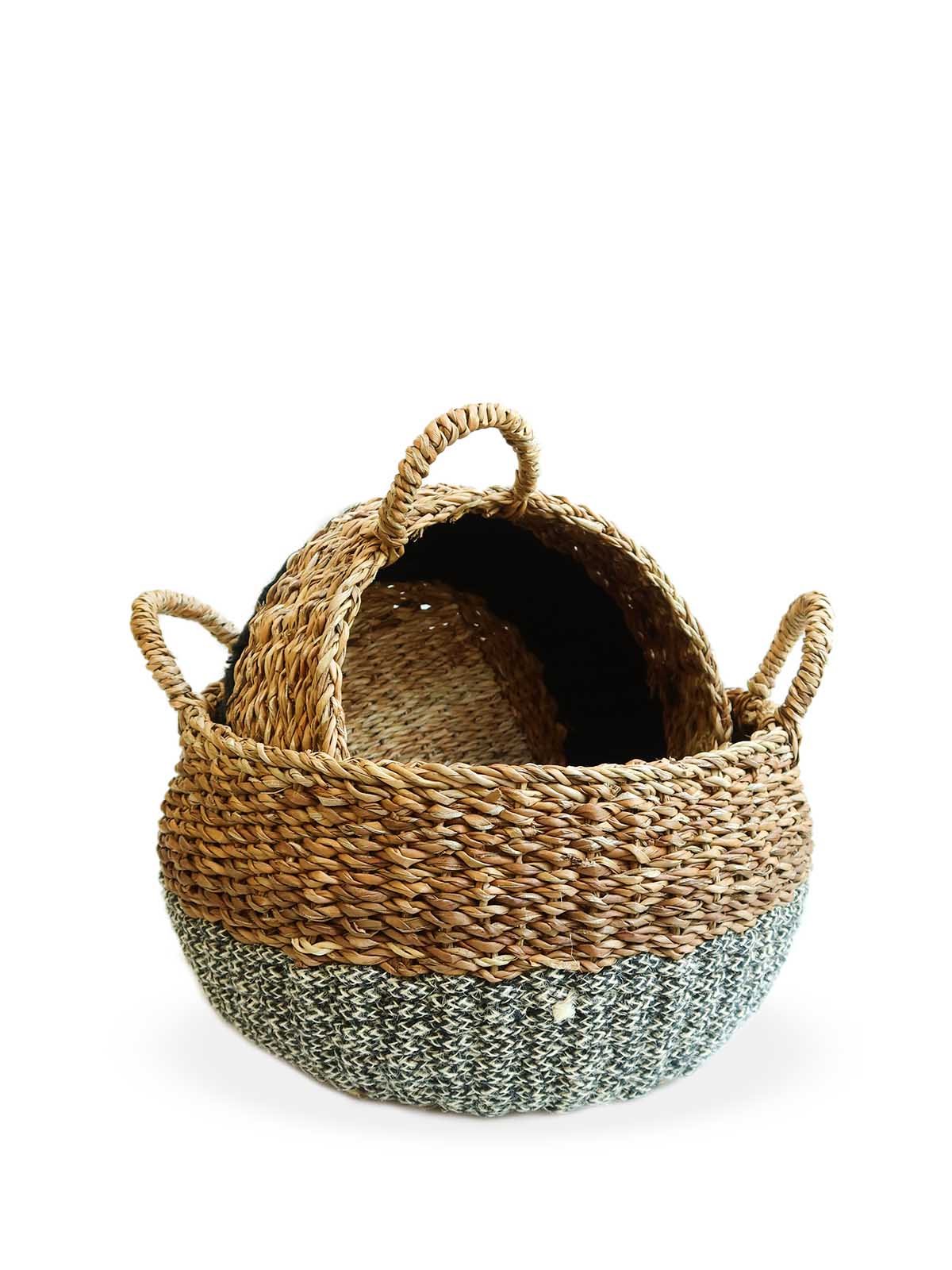 Ula Floor Basket set of two showing seagrass and jute weave detail — Calmly Elevated