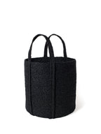 Kata Basket with Handle Black small size handwoven braided jute product view, Calmly Elevated