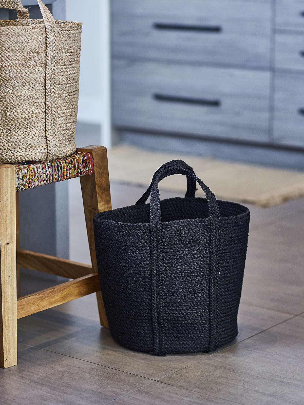 Kata Basket with Handle styled in home interior, Calmly Elevated