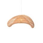 Handwoven Arch Wavy rattan pendant light in large size with a long curved silhouette on a white background
