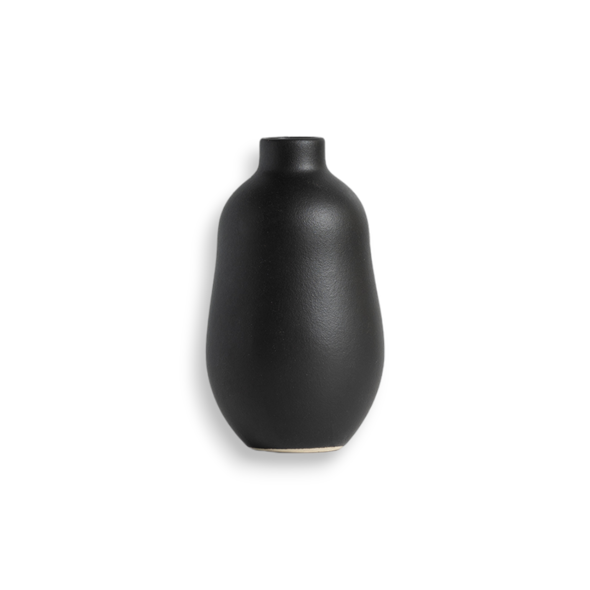 Matte black Gharyan stoneware bud vase with a softly rounded silhouette