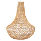 Natural rattan pendant with a rounded base and open weave shown unlit