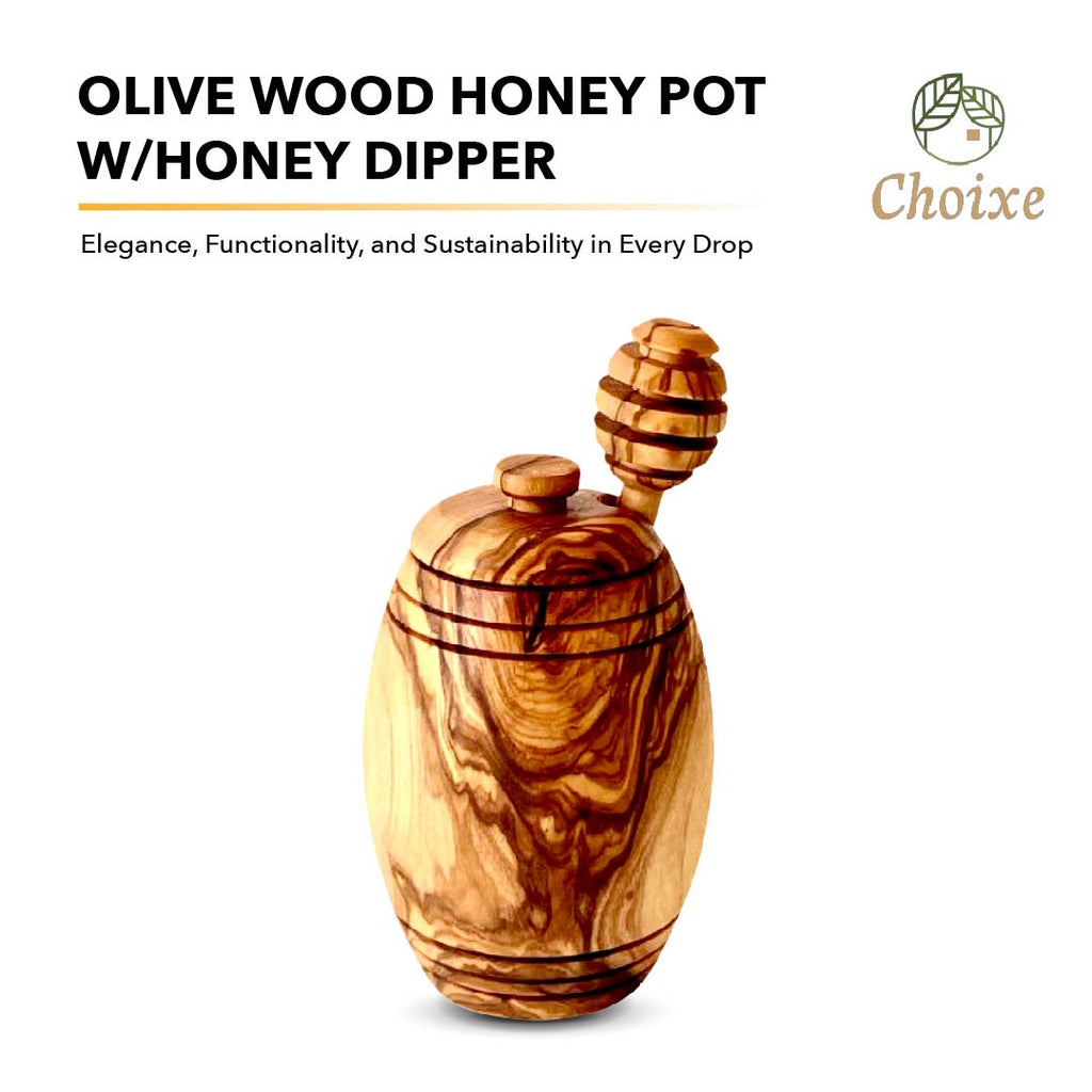 Olive Wood Honey Pot with Spoon