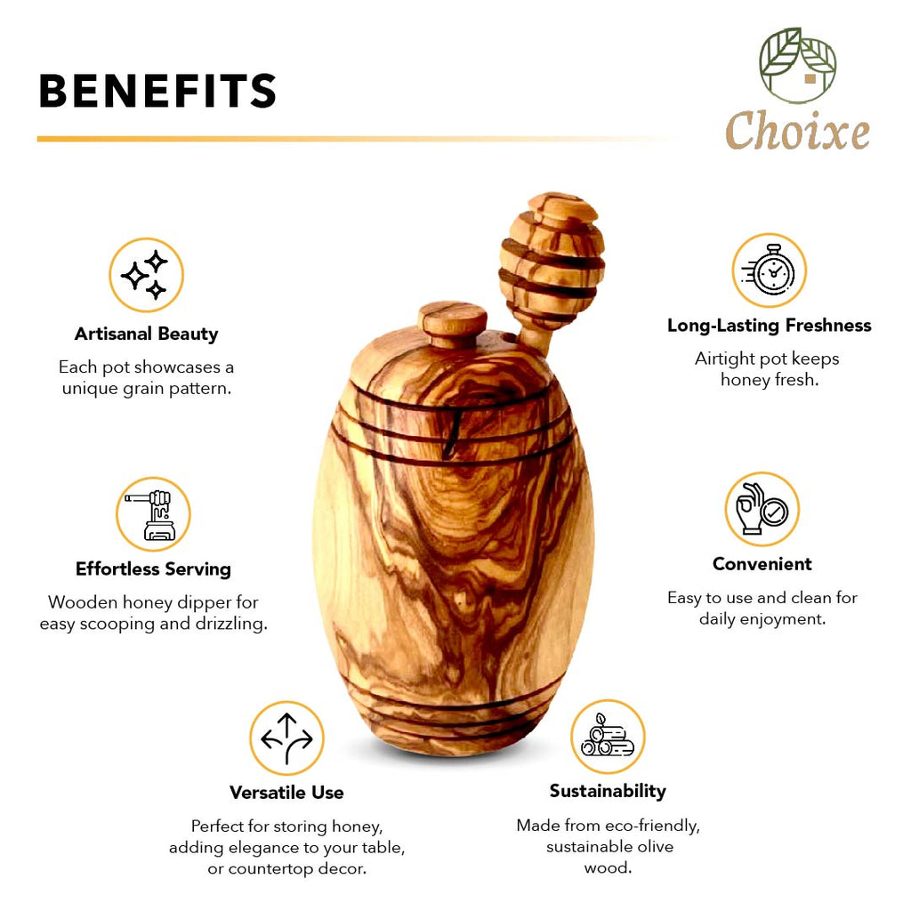 Olive Wood Honey Pot with Spoon