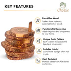 Olive Wood Coaster Set with Holder 7Pcs
