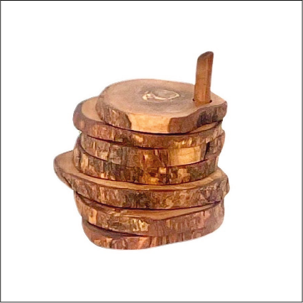 Olive Wood Coaster Set with Holder 7Pcs