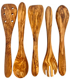 Olive wood 5-piece server set with holder, handcrafted serving utensils — Calmly Elevated