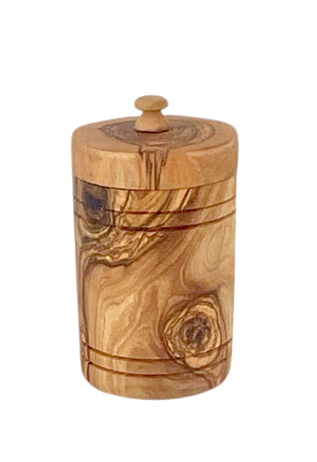 Olive wood salt keeper handcrafted Mediterranean wood kitchen accessory — Calmly Elevated