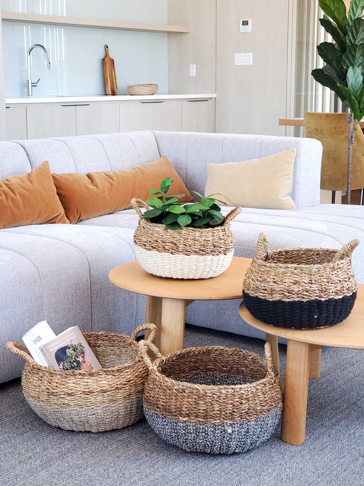 Ula Floor Basket Natural & Black Jute