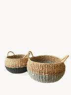 Ula Floor Basket set of two showing seagrass and jute weave detail — Calmly Elevated