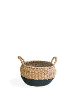 Ula Floor Basket single black small size handwoven jute seagrass — Calmly Elevated