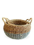 Ula Floor Basket set of two close-up showing rope weave texture in natural and black — Calmly Elevated