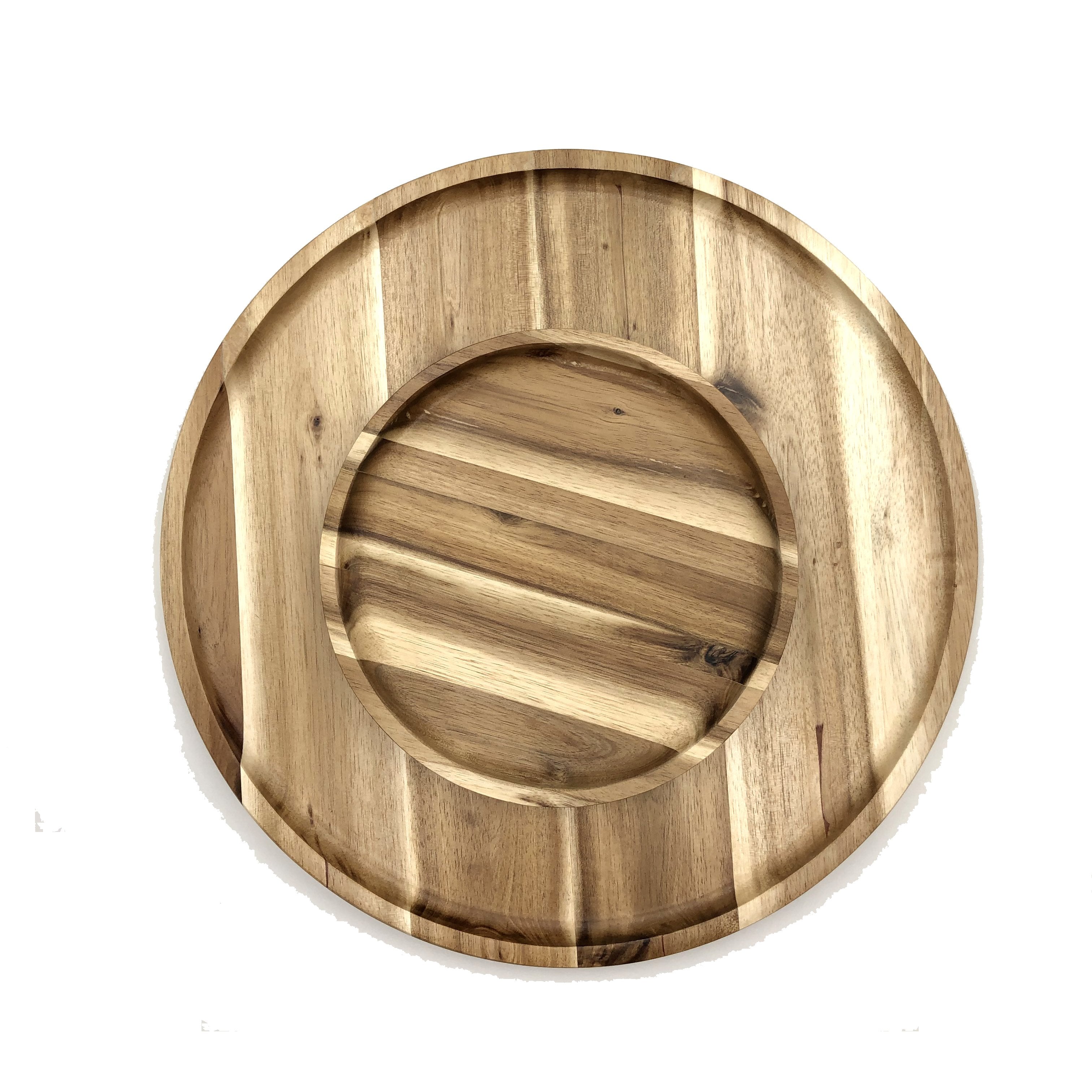 Acacia Wood Medium Round Platters Set of 2