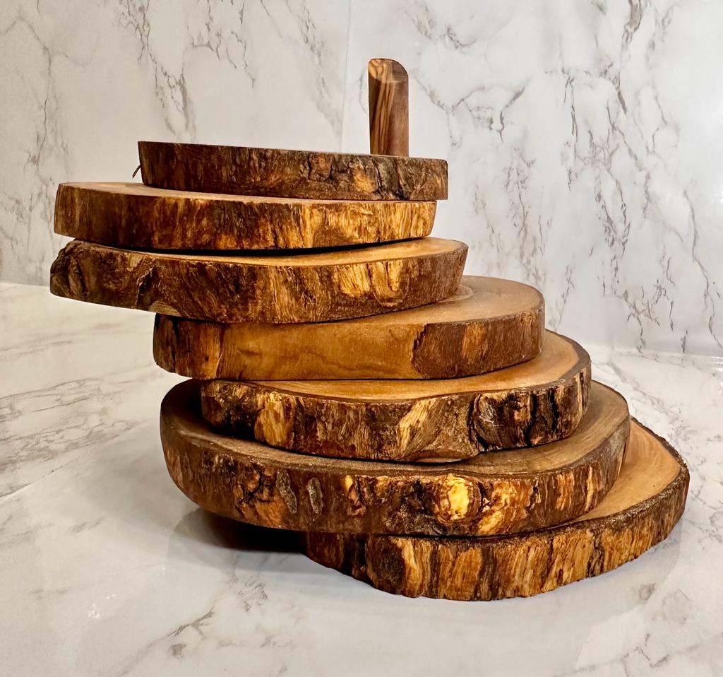 Olive Wood Coaster Set with Holder 7Pcs