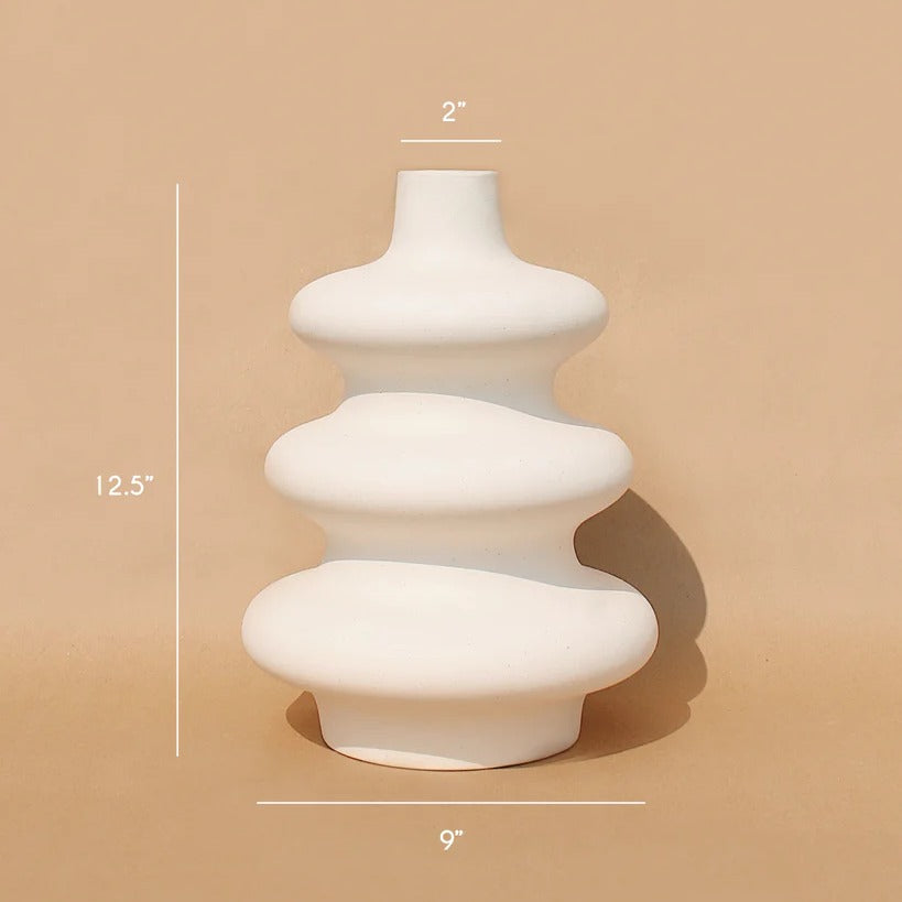 White Mezo vase with size markings showing its 12.5 inch height