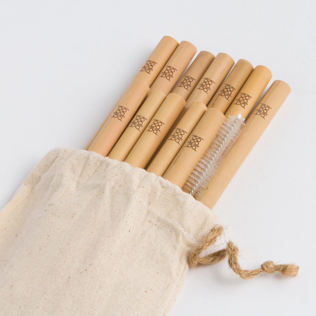 Bamboo Straws with Cleaner & Cotton Pouch