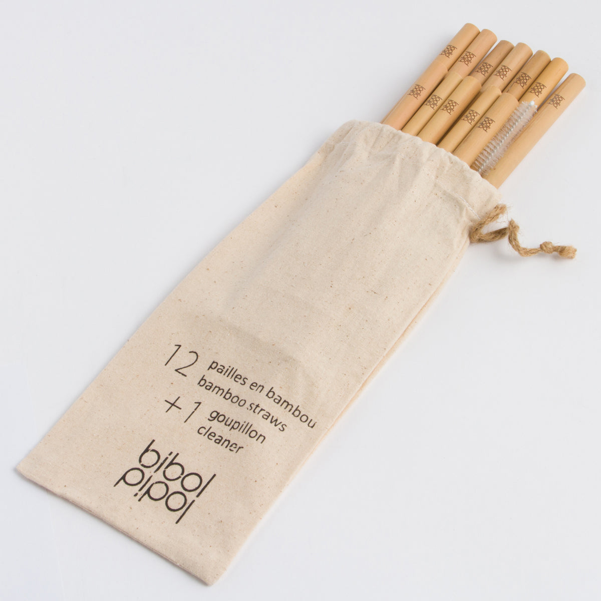 Bamboo Straws with Cleaner & Cotton Pouch