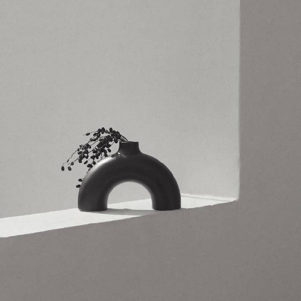 Half Polo black vase flat-back architectural form, modern home décor — Calmly Elevated