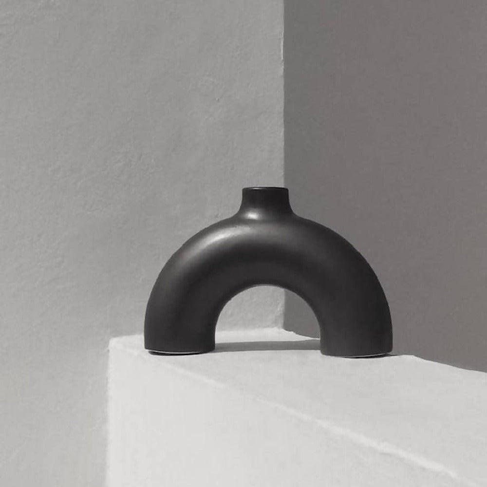 Half Polo ceramic vase black flat-back architectural form — Calmly Elevated