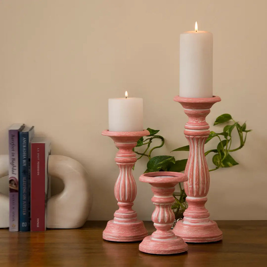 Rosé Reverie Pillar Candleholder Set