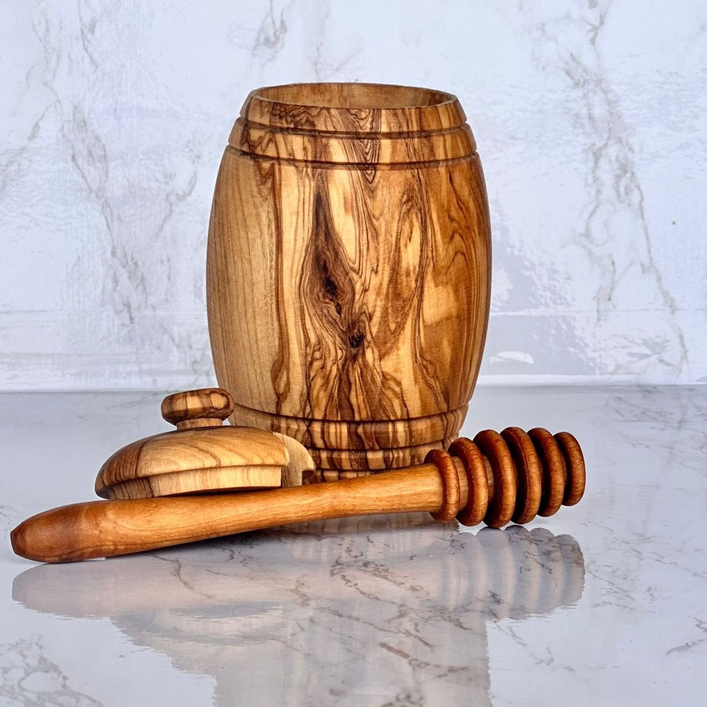 Olive Wood Honey Pot with Spoon