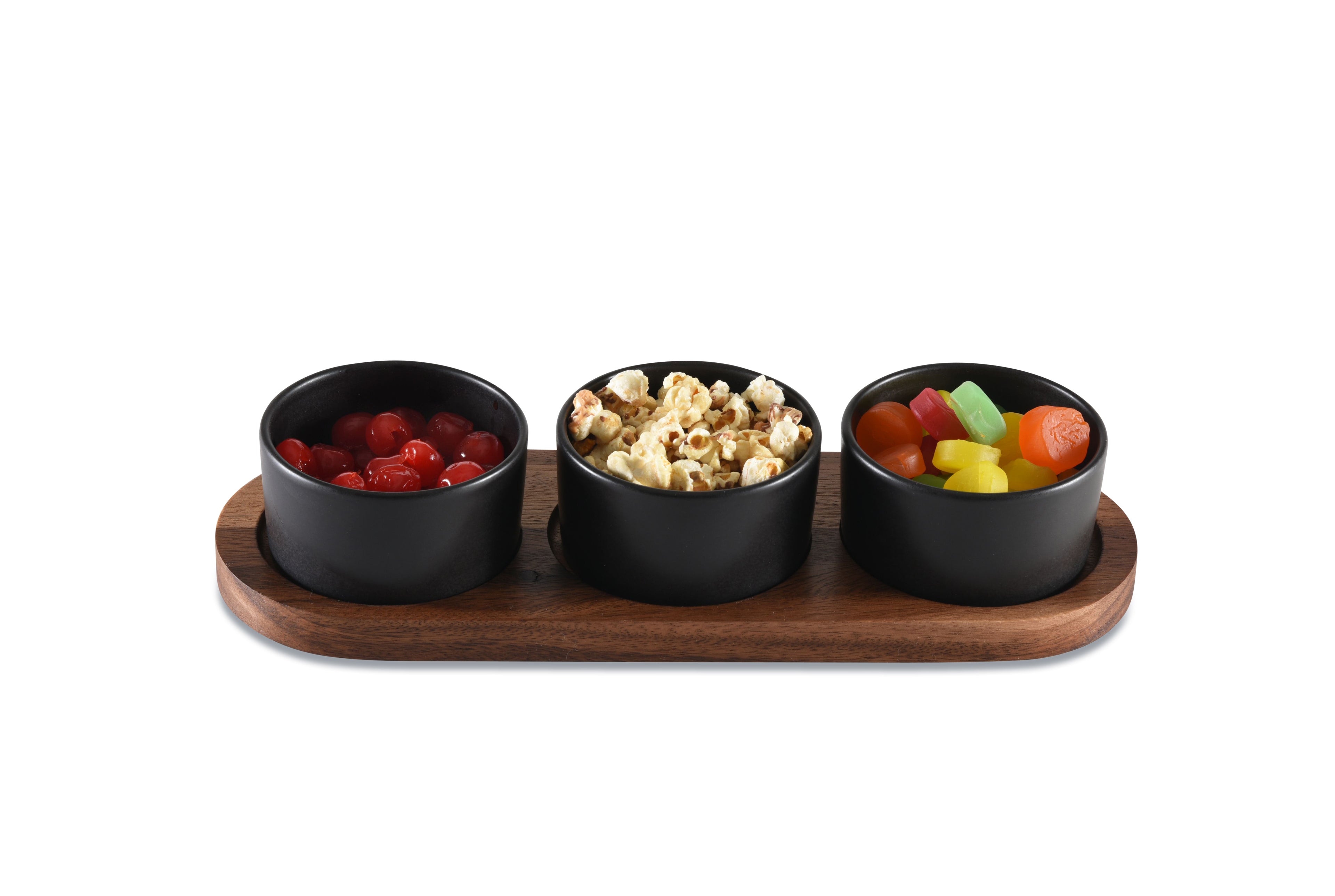 Acacia Wood Black Ceramic Condiment Set