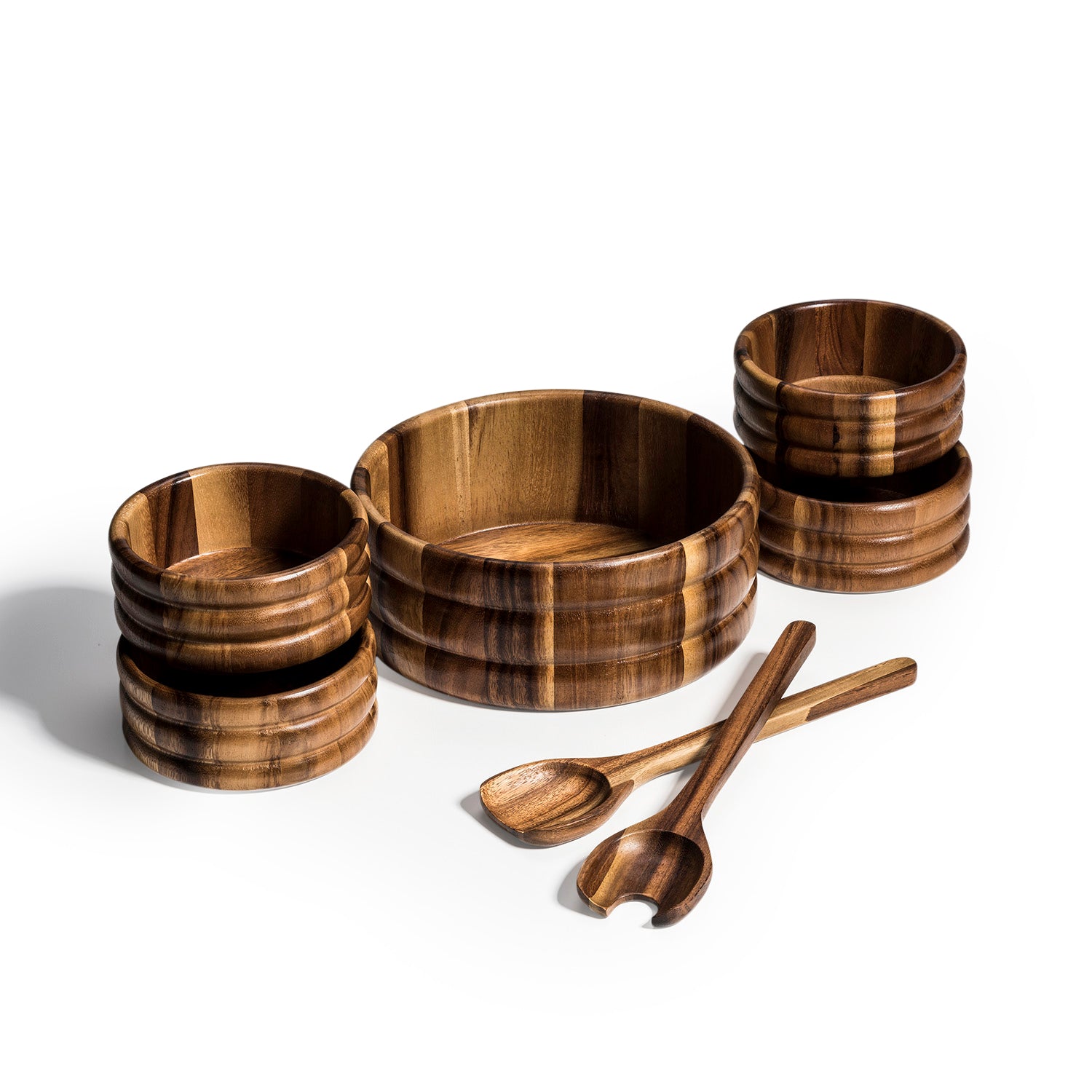 Acacia Wood Salad Bowl Set 7Pcs with Servers