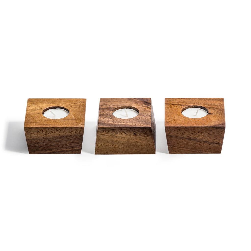 Acacia Wood Candle Holder Set