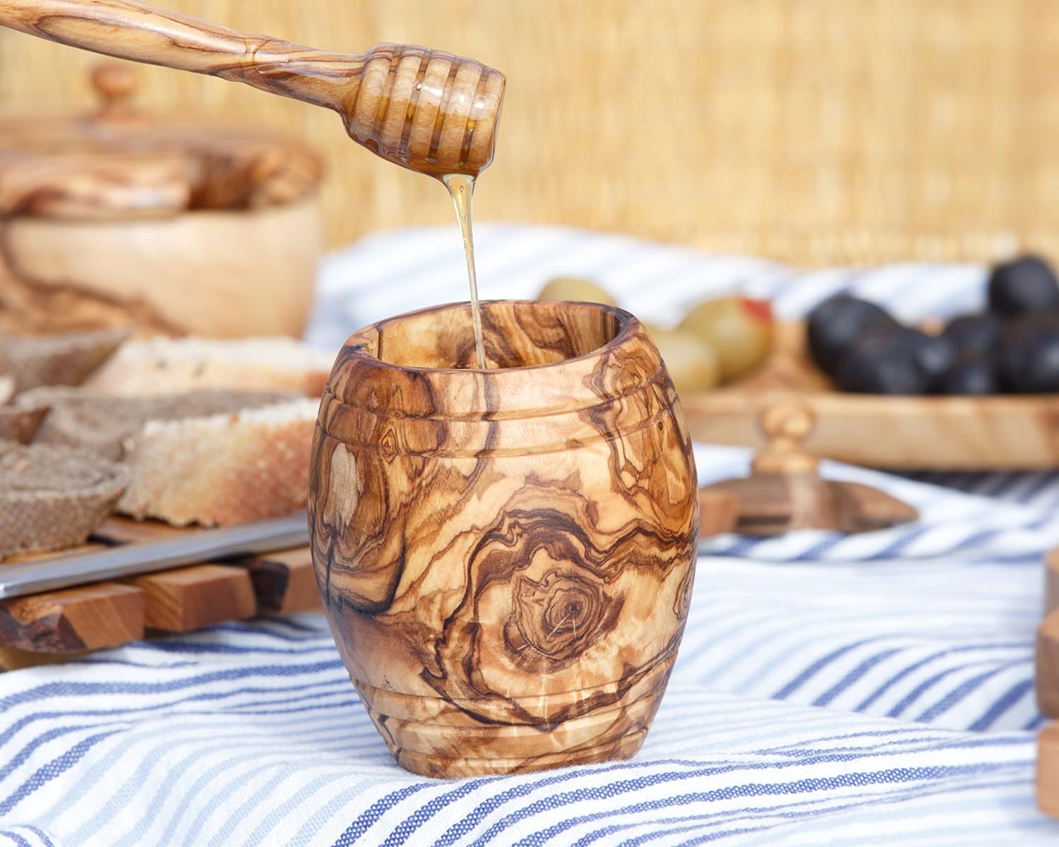 Olive wood mortar and pestle handcrafted from Mediterranean olive wood — Calmly Elevated