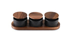 Acacia Wood Black Ceramic Condiment Set