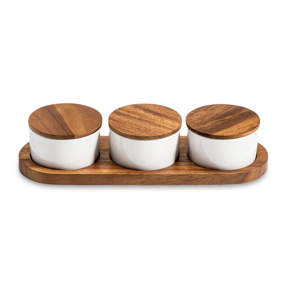Acacia Wood Condiment Serving Set of 3