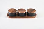 Acacia Wood Black Ceramic Condiment Set