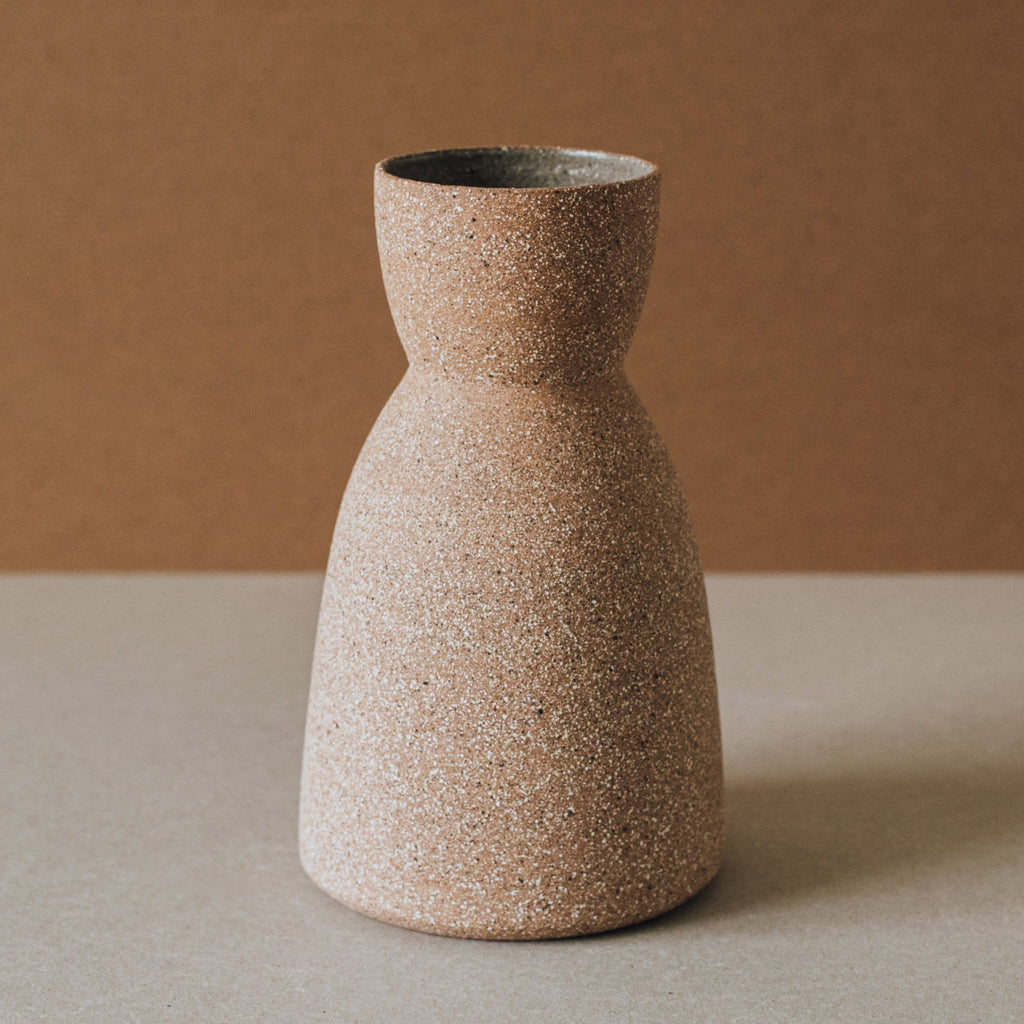 Reloj hourglass ceramic vase wheel-thrown by Al Centro Ceramica, raw earth tones — Calmly Elevated