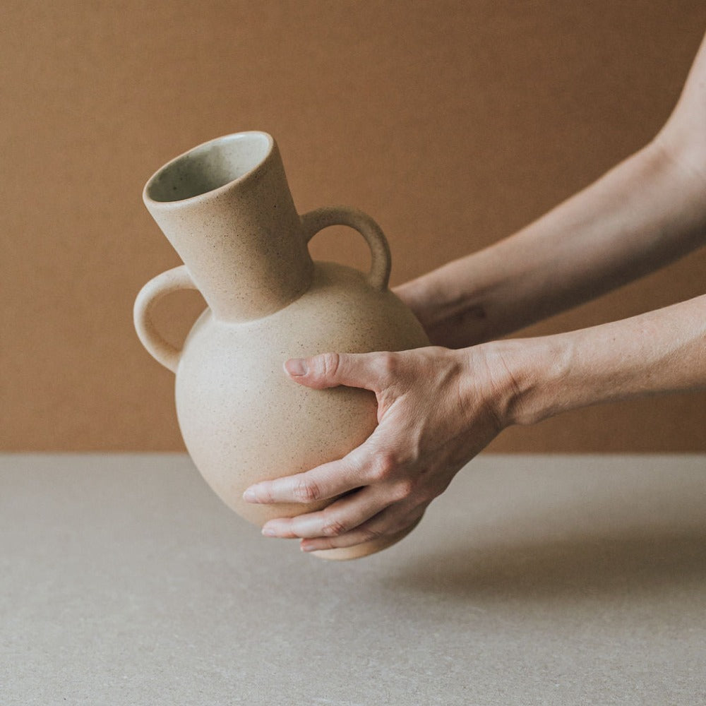 Tirreno ceramic vase styled with dried botanicals in neutral living space — Calmly Elevated