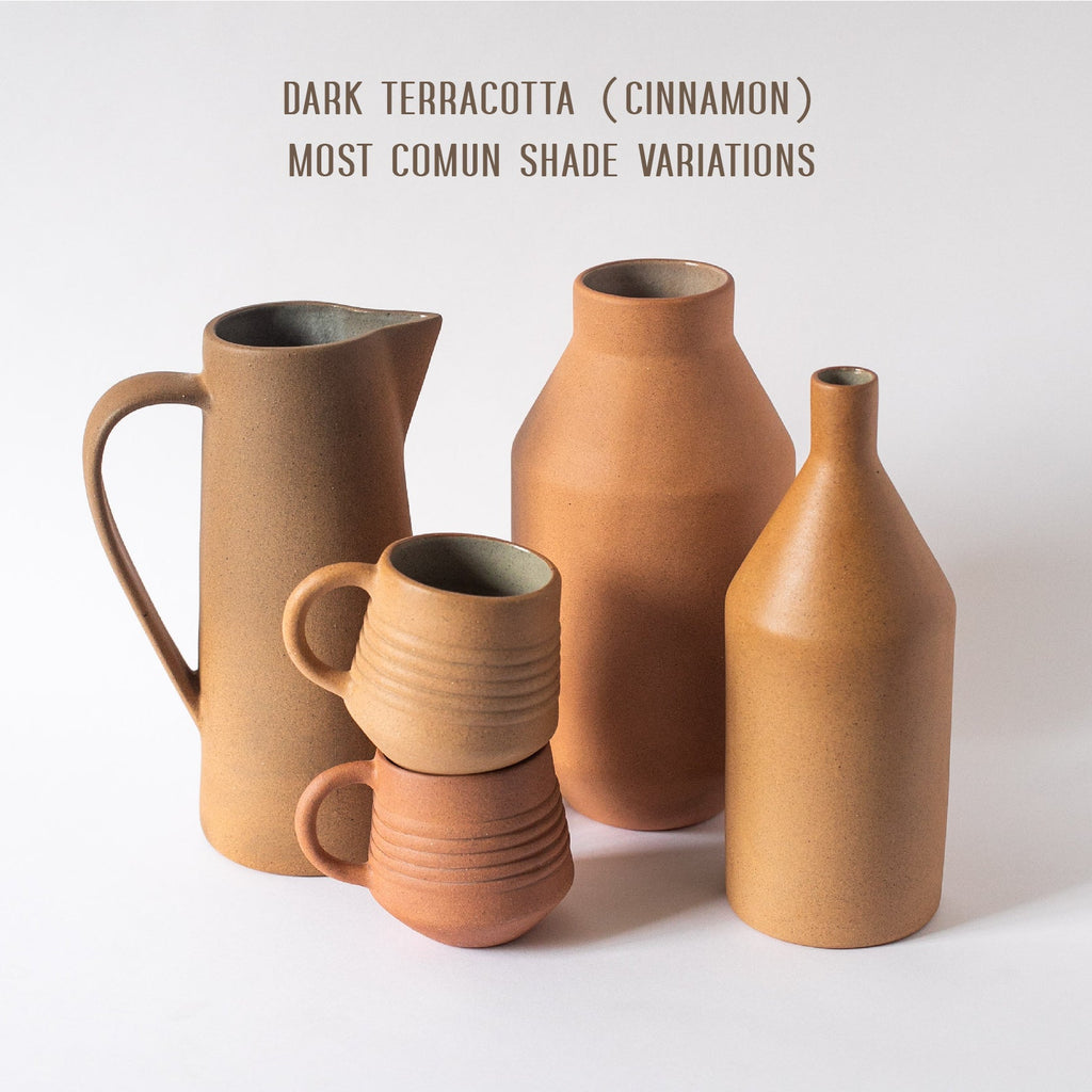 Cinnamon terracotta pieces showing the natural range of clay shade variations
