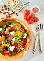 Acacia Wood Large Round Salad Bowl 10" Set of 6