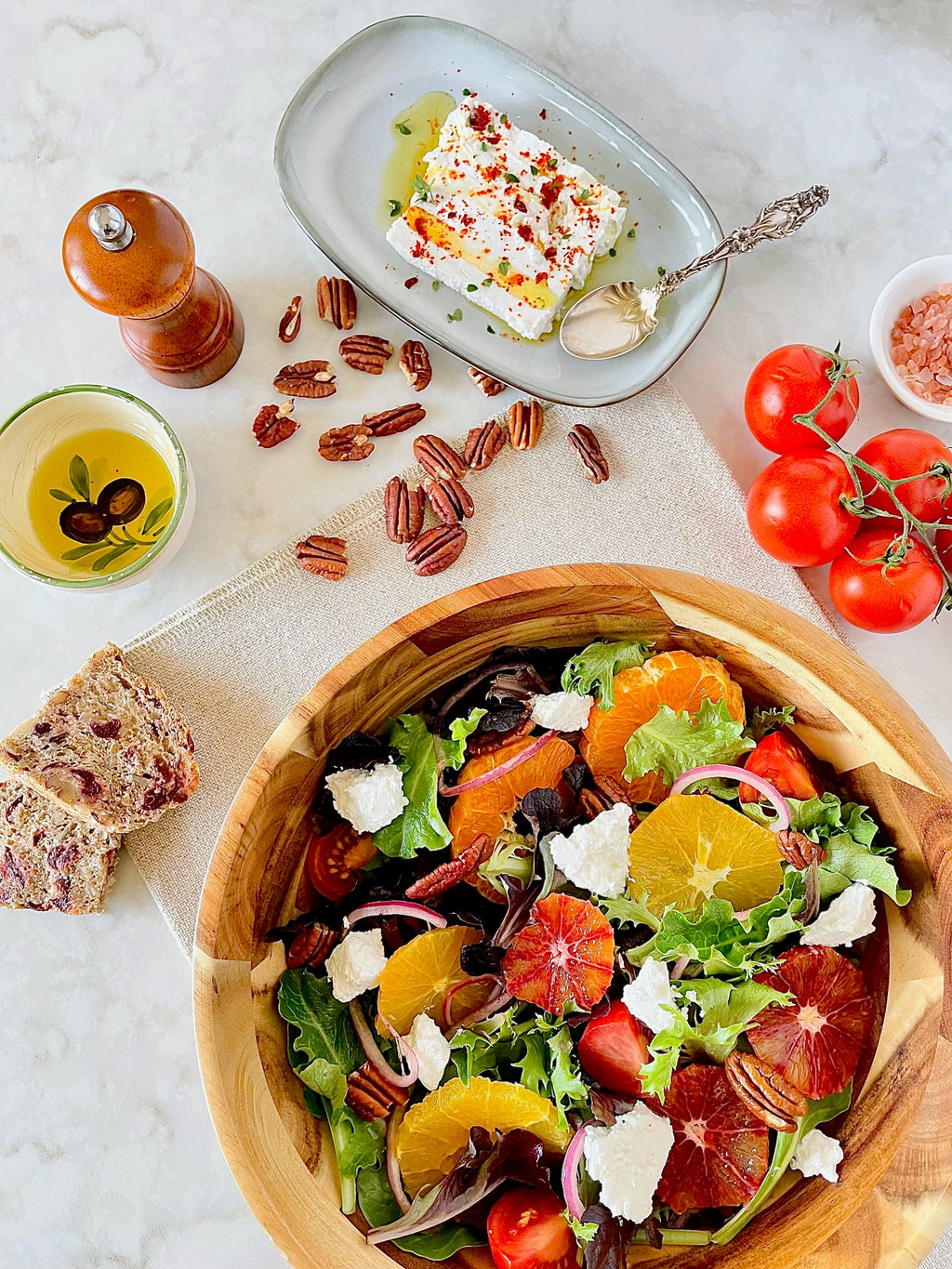 Acacia Wood Large Round Salad Bowl 10" Set of 6