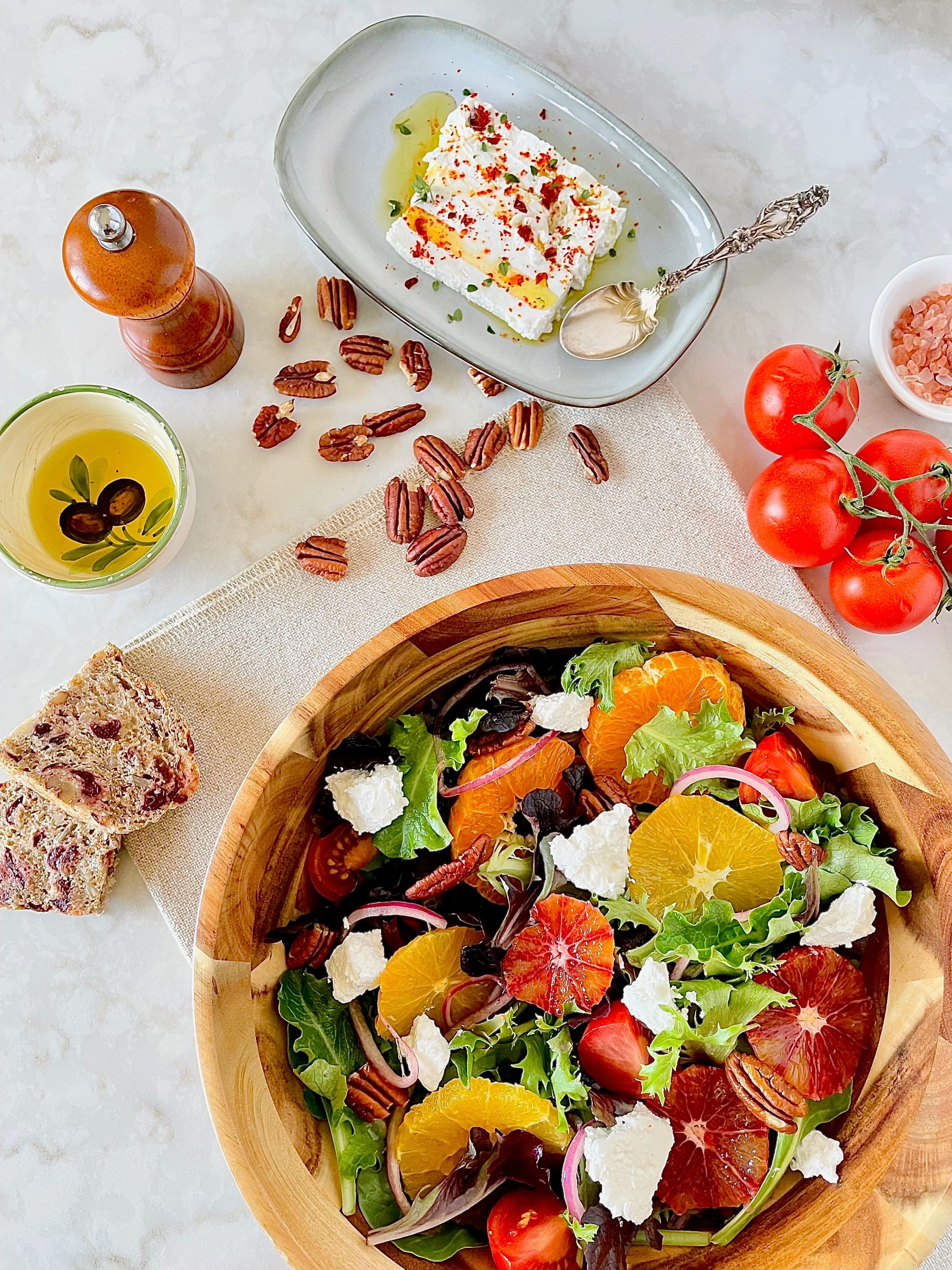 Acacia Wood Large Round Salad Bowl 10" Set of 6