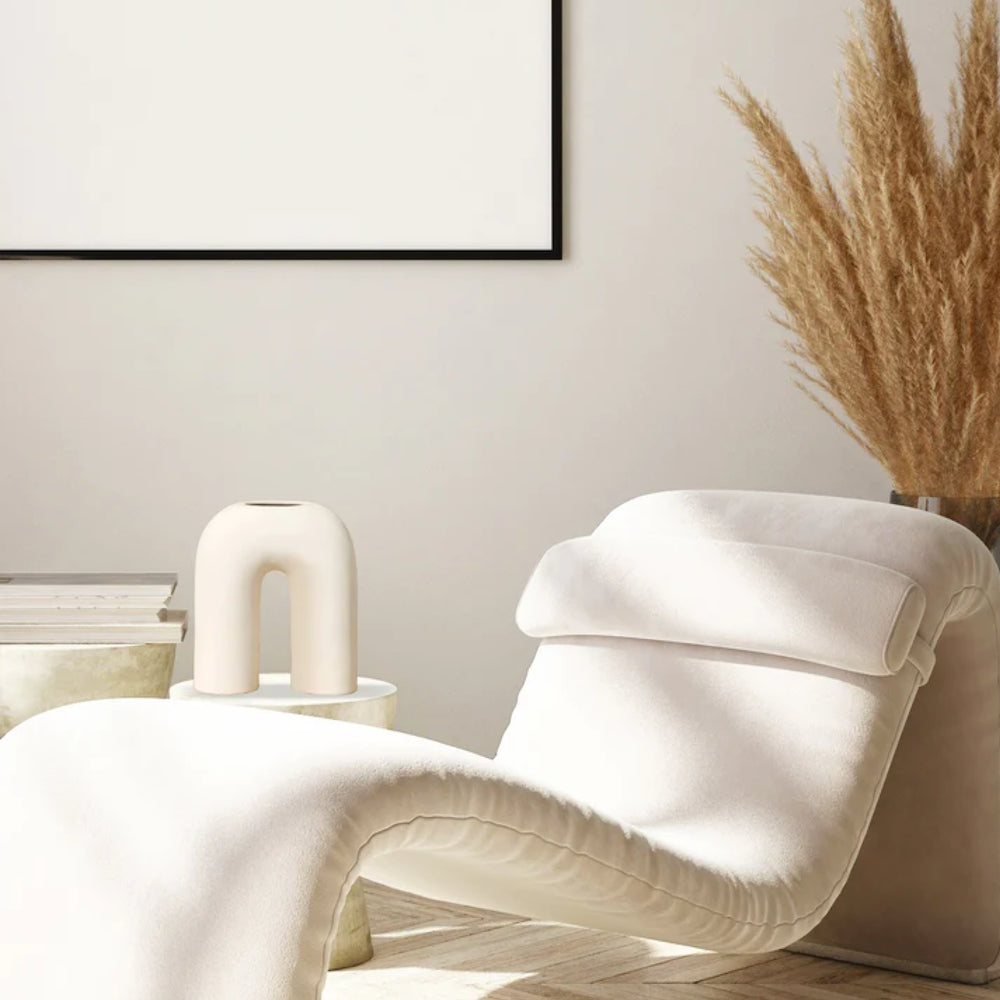 Zo off-white inverted-U sculptural ceramic vase by Osmos Studio — Calmly Elevated