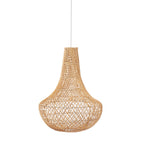 Tapered woven rattan ceiling pendant shown in profile on a white background